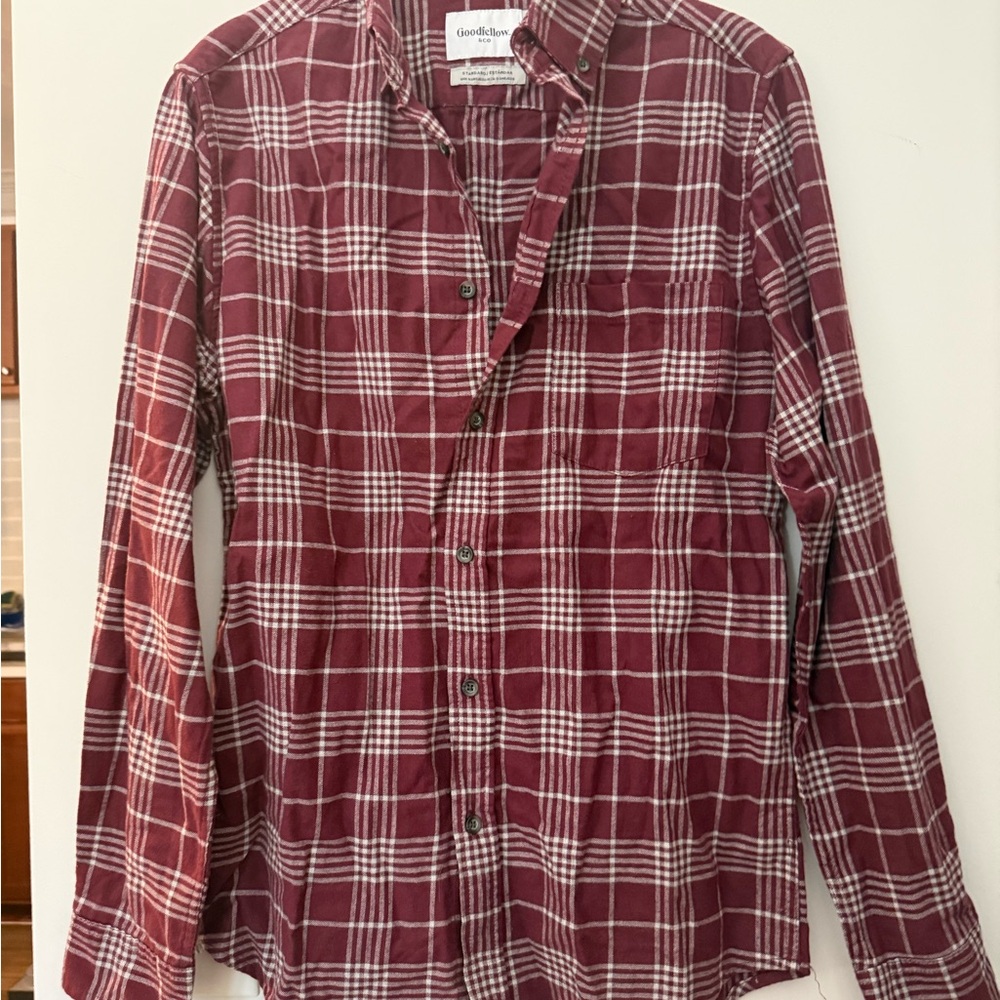 Goodfellow & Co Burgundy and White Plaid Button-Down Shirt